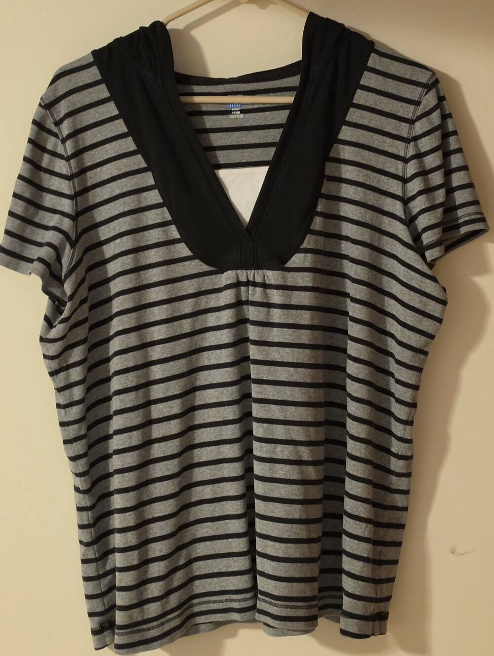 1X Women’s St. Johns BayActive Gray, Black  & White Striped Short-Sleeve Top